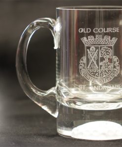 crystal pint tankard showing the old course st andrews logo
