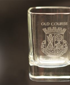 crystal shot glass showing the old course st andrews logo