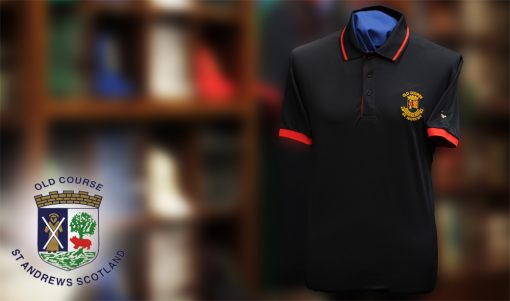 DRI-FIT MOISTURE WICK OLD COURSE ST ANDREWS GOLF POLO SHIRT LOGO COLLECTION CLASSIC NAVY
